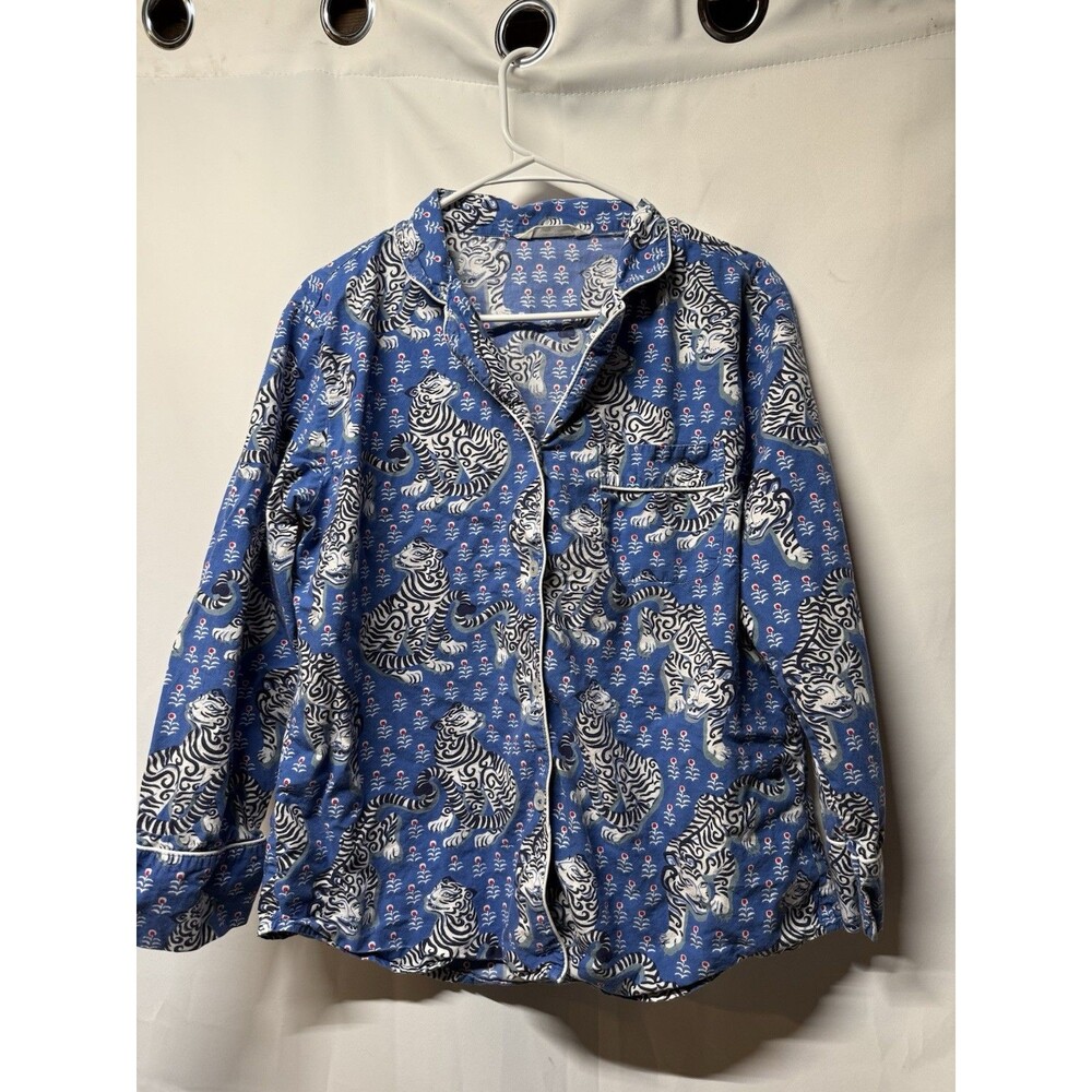 Printfresh Bagheera Blue Tiger Organic Cotton Pajama Top Size S Blue White